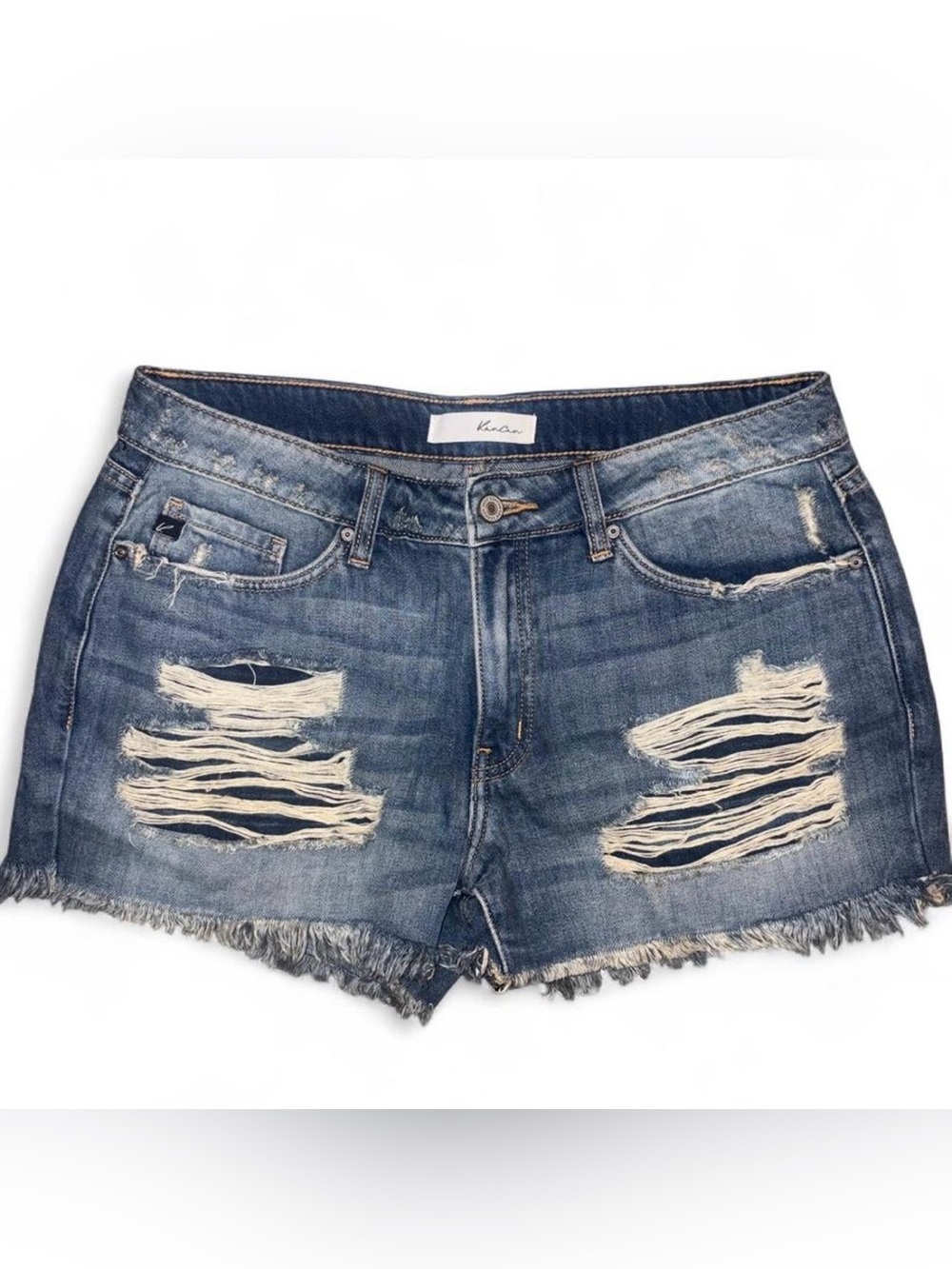 KanCan Distressed Frayed Hem Denim Shorts - Blue